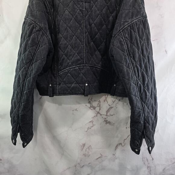 Anthropologie Coat Womens Large Black Crop Quilted Moto Avec Les Filles - Picture 7 of 11